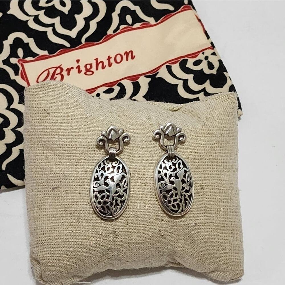 Brighton silver tone post drop filigree bird flying earrings